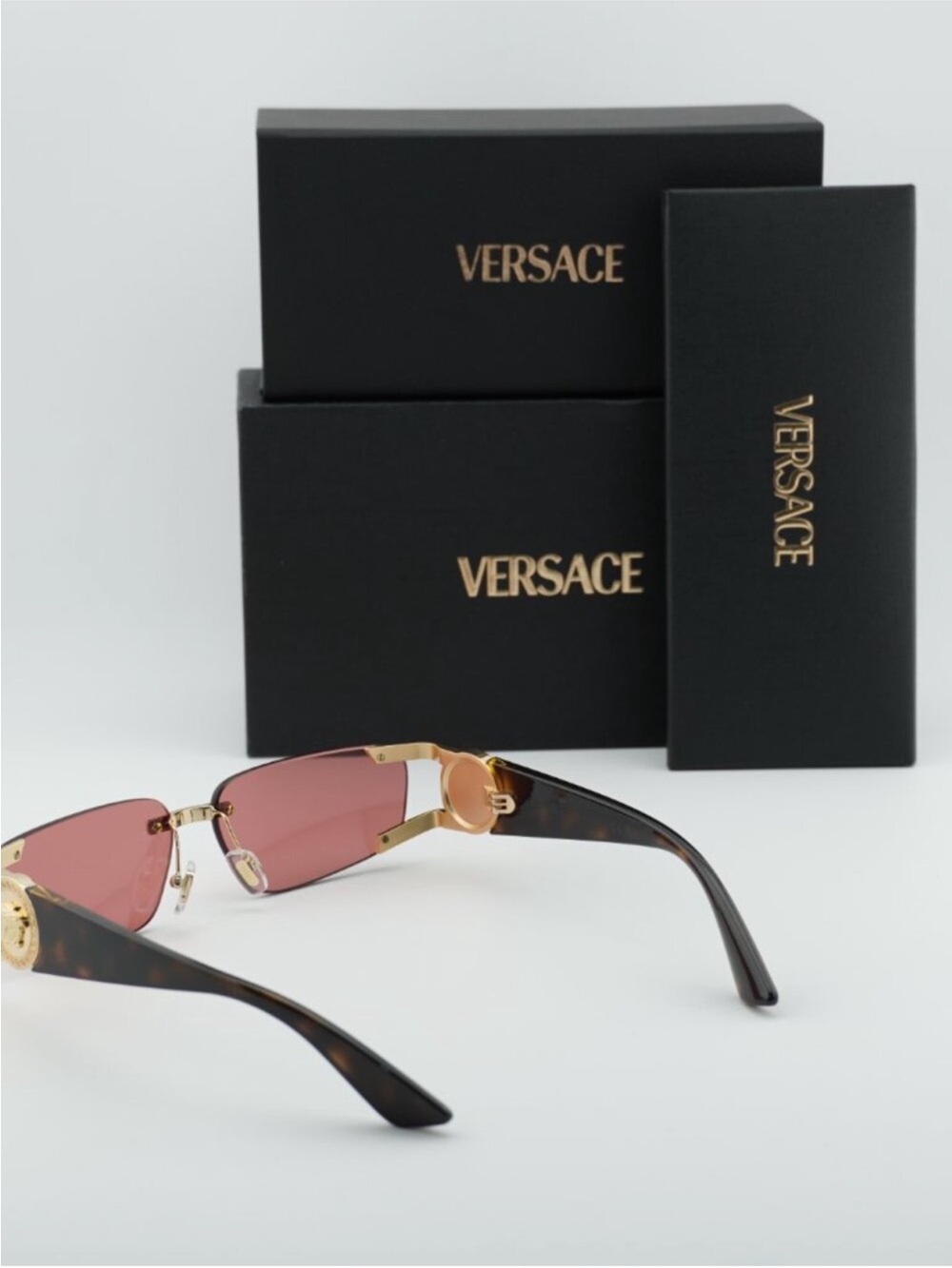 NEW Versace VE2291 Rimless Sunglasses in Havana Red